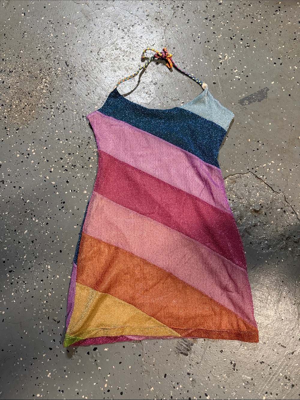 Kurt Geiger Multicolor Diagonal Stripe Mini Dress - Blue, Pink, Orange, Yellow